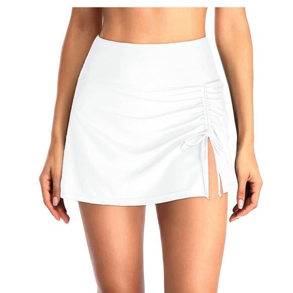 Holipick Swim Skirt Women SZ L High Waist Slit Tummy Control Built-in Brief - Picture 1 of 8